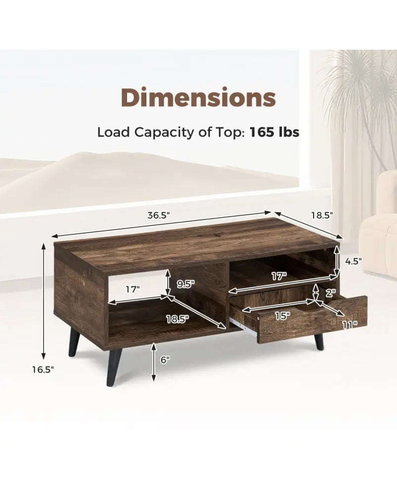 Coffee Table with Storage Rustic Rectangle Center Table-Walnut - Walnut - Coffee Tables