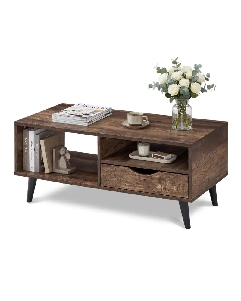 Coffee Table with Storage Rustic Rectangle Center Table-Walnut - Walnut - Coffee Tables