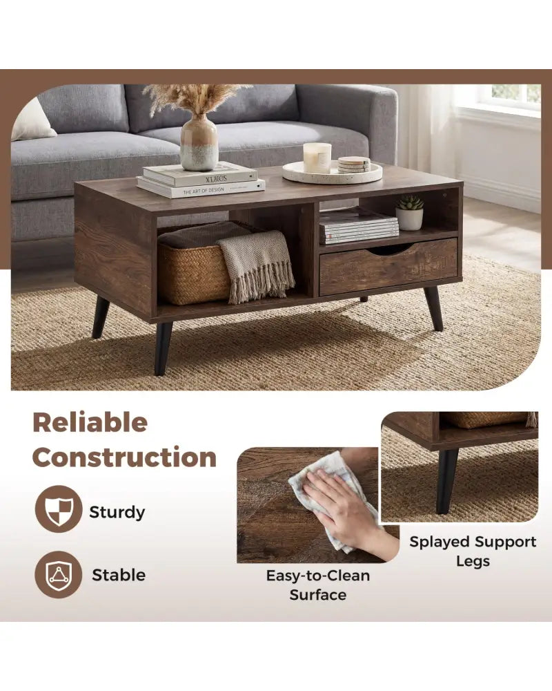 Coffee Table with Storage Rustic Rectangle Center Table-Walnut - Walnut - Coffee Tables