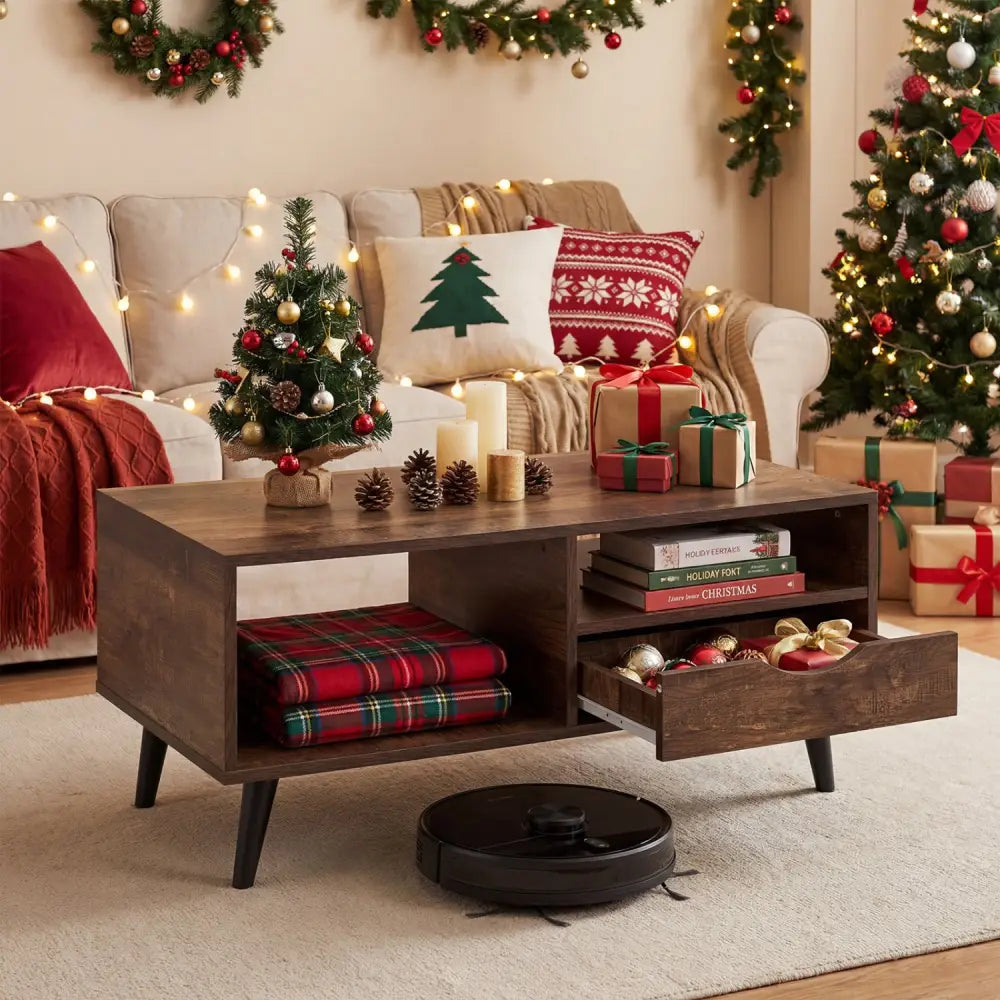 Coffee Table with Storage Rustic Rectangle Center Table-Walnut - Walnut - Coffee Tables