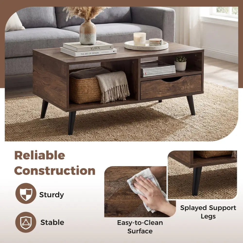 Coffee Table with Storage Rustic Rectangle Center Table-Walnut - Walnut - Coffee Tables
