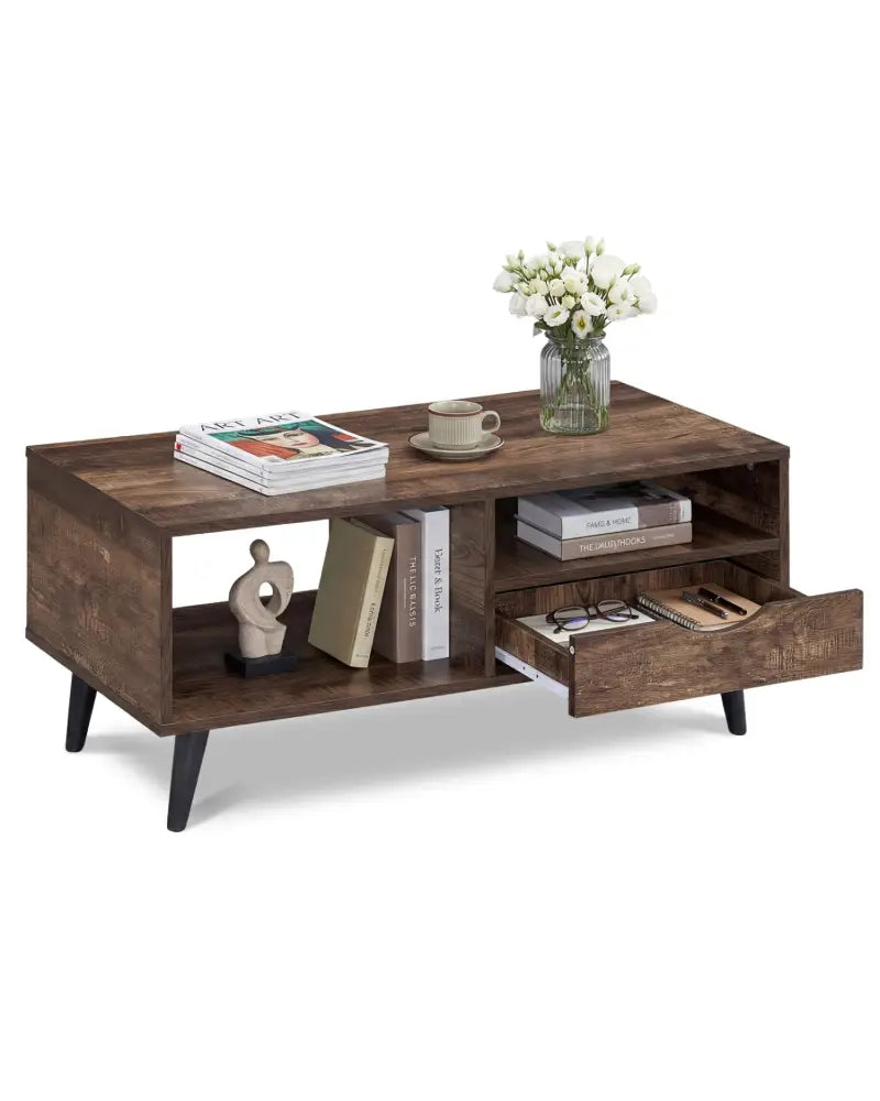 Coffee Table with Storage Rustic Rectangle Center Table-Walnut - Walnut - Coffee Tables