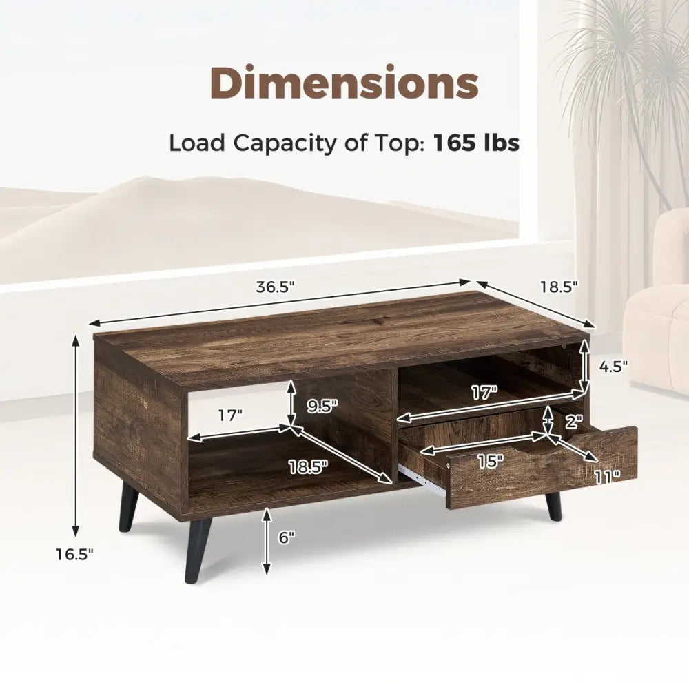 Coffee Table with Storage Rustic Rectangle Center Table-Walnut - Walnut - Coffee Tables