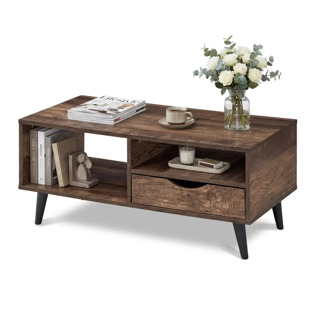 Coffee Table with Storage Rustic Rectangle Center Table-Walnut - Walnut - Coffee Tables