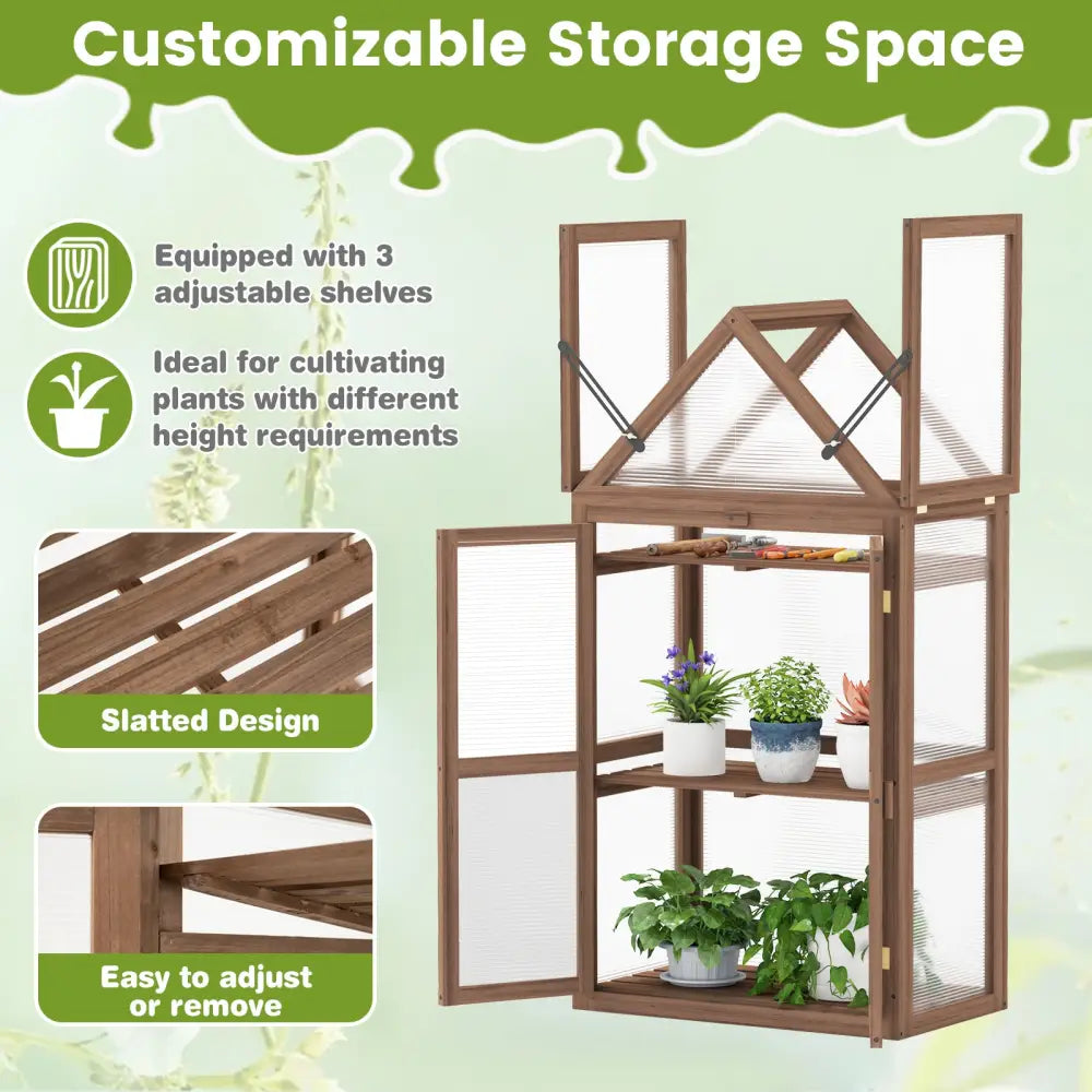 Cold Frame Mini Wooden Greenhouse for Vegetable and Flower-Brown - Brown - Outdoor