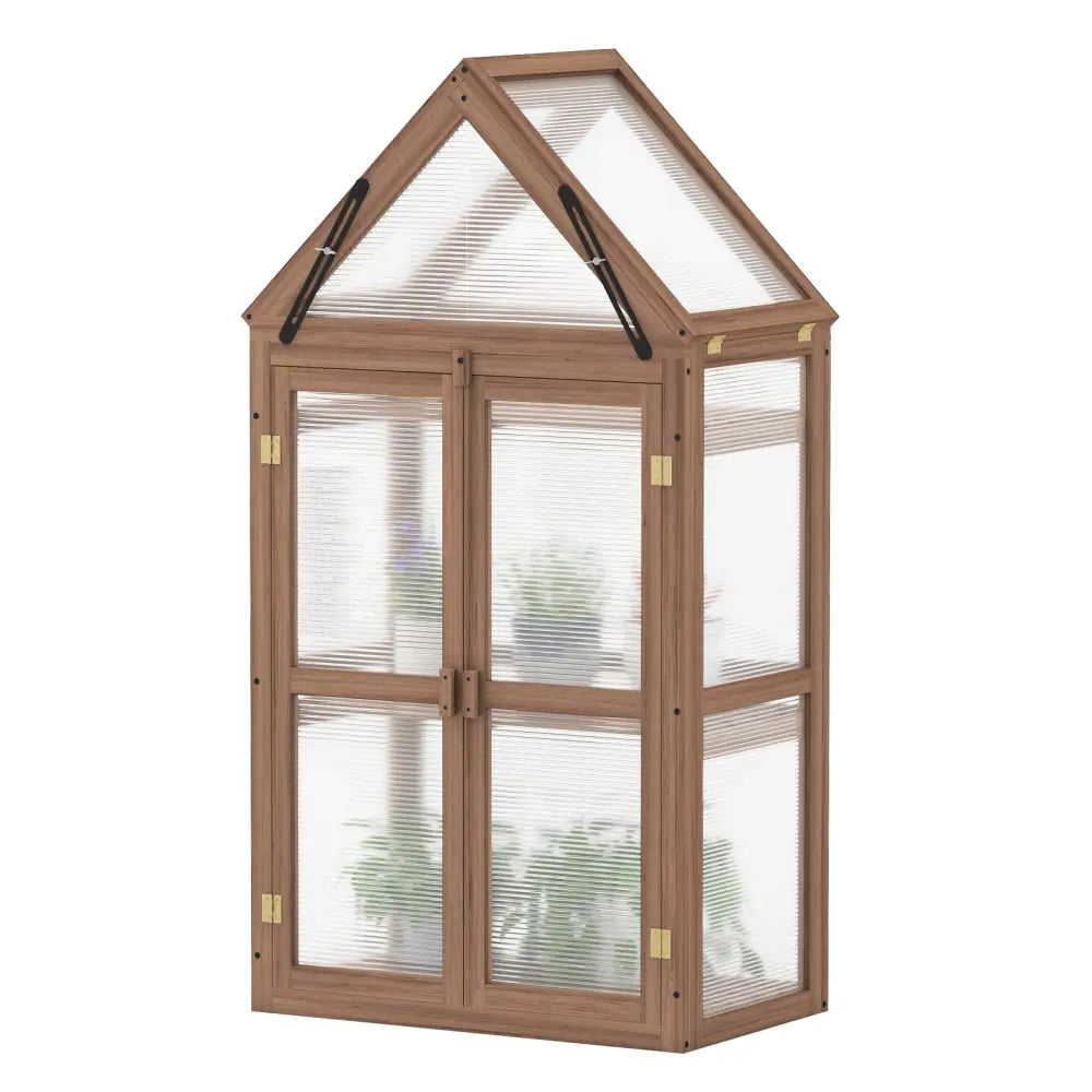 Cold Frame Mini Wooden Greenhouse for Vegetable and Flower-Brown - Brown - Outdoor