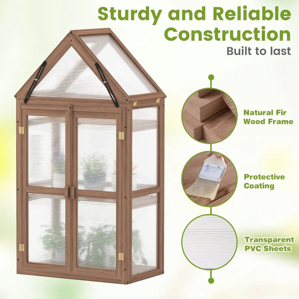 Cold Frame Mini Wooden Greenhouse for Vegetable and Flower-Brown - Brown - Outdoor