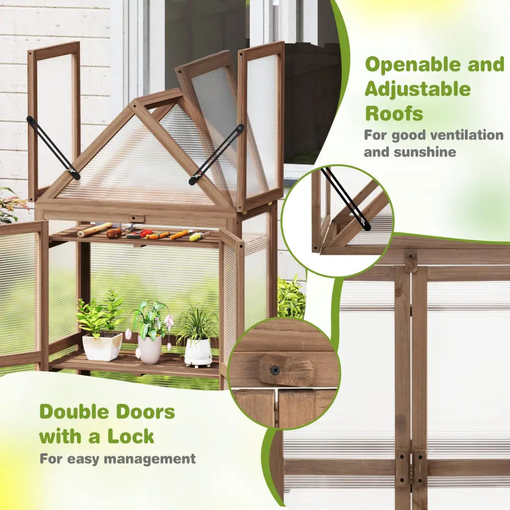 Cold Frame Mini Wooden Greenhouse for Vegetable and Flower-Brown - Brown - Outdoor