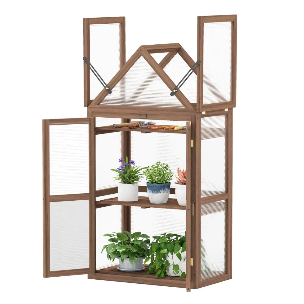 Cold Frame Mini Wooden Greenhouse for Vegetable and Flower-Brown - Brown - Outdoor
