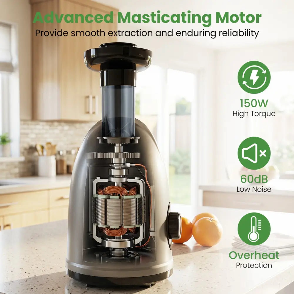 Cold Press Juicer Machine with 95% High Yield and 2-Speed Modes-Sliver - Silver - Juicers & Coffee Machines