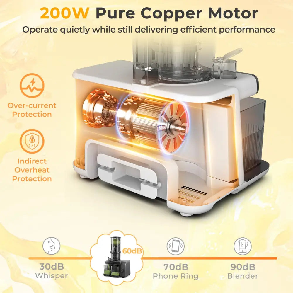 Cold Press Juicer with 5.3 Inches Feed Chute High Juice Yield and Reverse Function - Kitchen Utensils