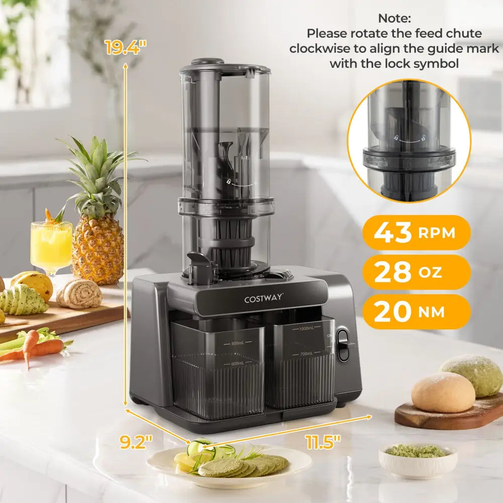 Cold Press Juicer with 5.3 Inches Feed Chute High Juice Yield and Reverse Function - Kitchen Utensils