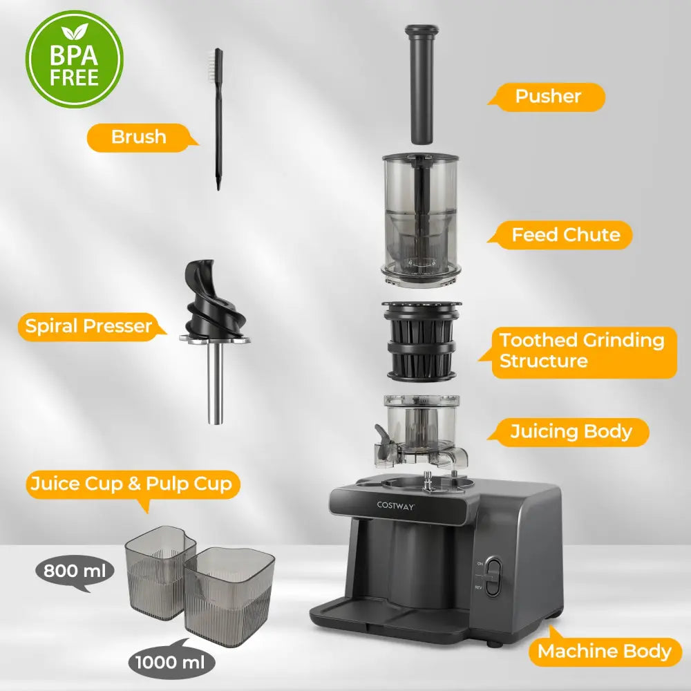Cold Press Juicer with 5.3 Inches Feed Chute High Juice Yield and Reverse Function - Kitchen Utensils
