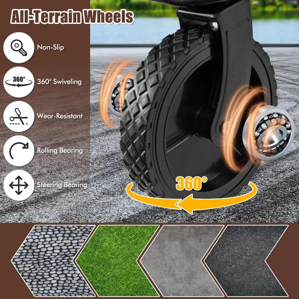 Collapsible Folding Wagon Cart with Adjustable Handlebar-Coffee - Coffee - Garden Carts
