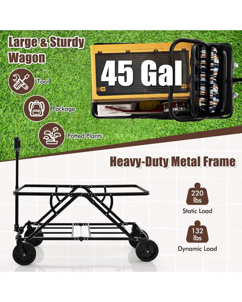 Collapsible Folding Wagon Cart with Adjustable Handlebar-Gray - Gray - Garden Carts