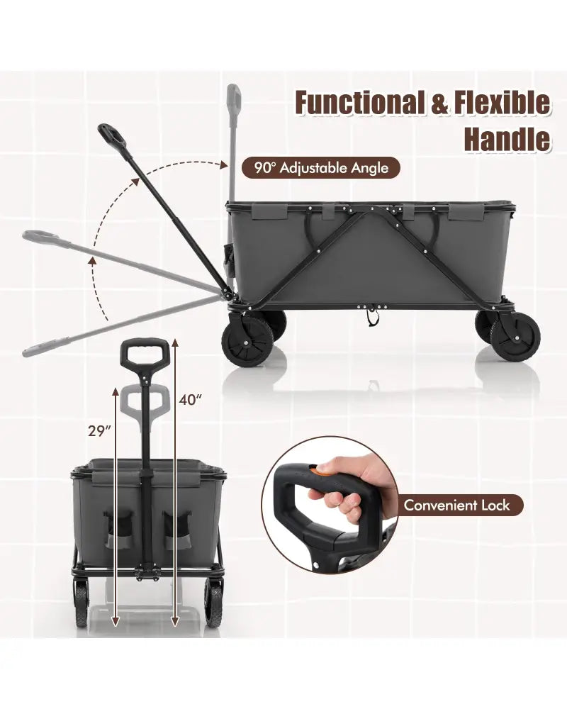 Collapsible Folding Wagon Cart with Adjustable Handlebar-Gray - Gray - Garden Carts
