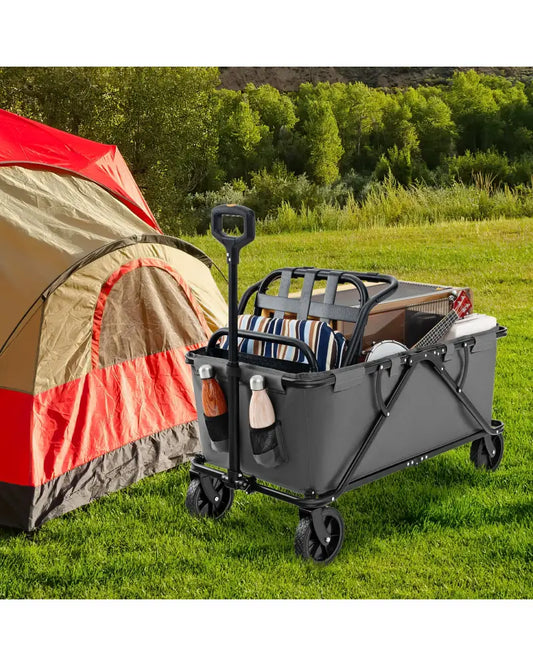 Collapsible Folding Wagon Cart with Adjustable Handlebar-Gray - Gray - Garden Carts
