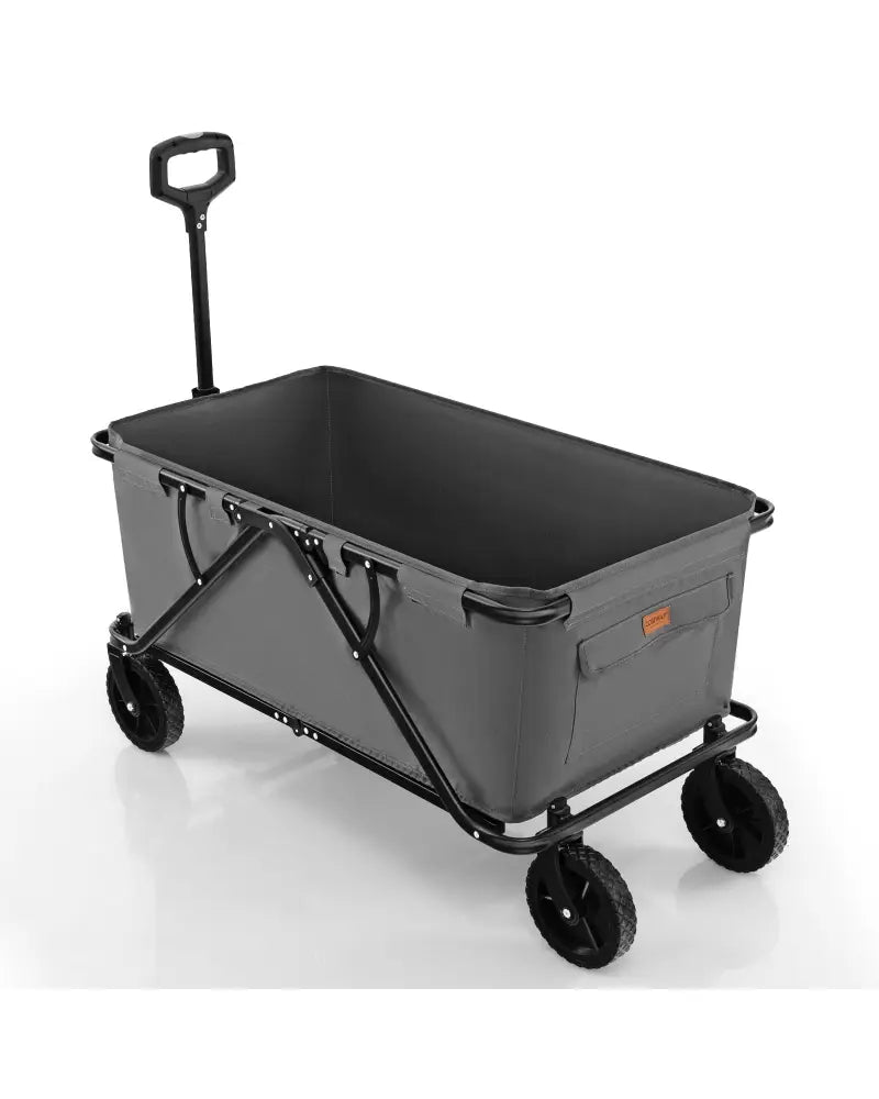 Collapsible Folding Wagon Cart with Adjustable Handlebar-Gray - Gray - Garden Carts