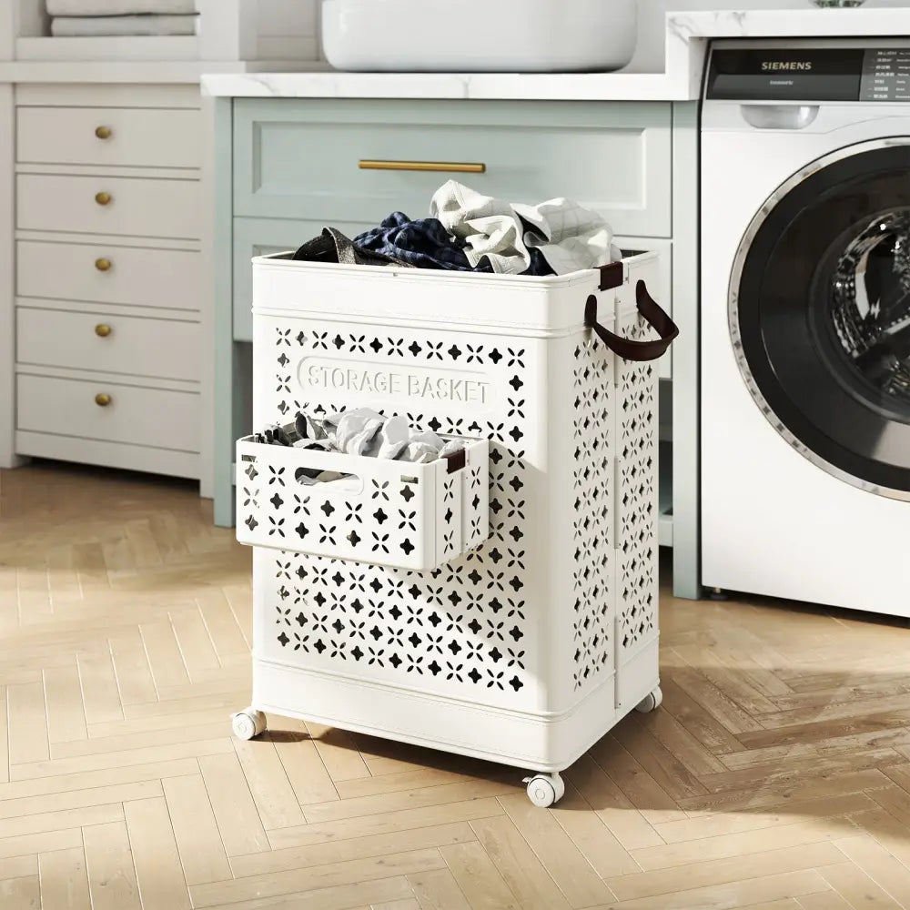 Collapsible Laundry Basket 20 Gallon Plastic Storage Bin-White - White - Laundry Baskets