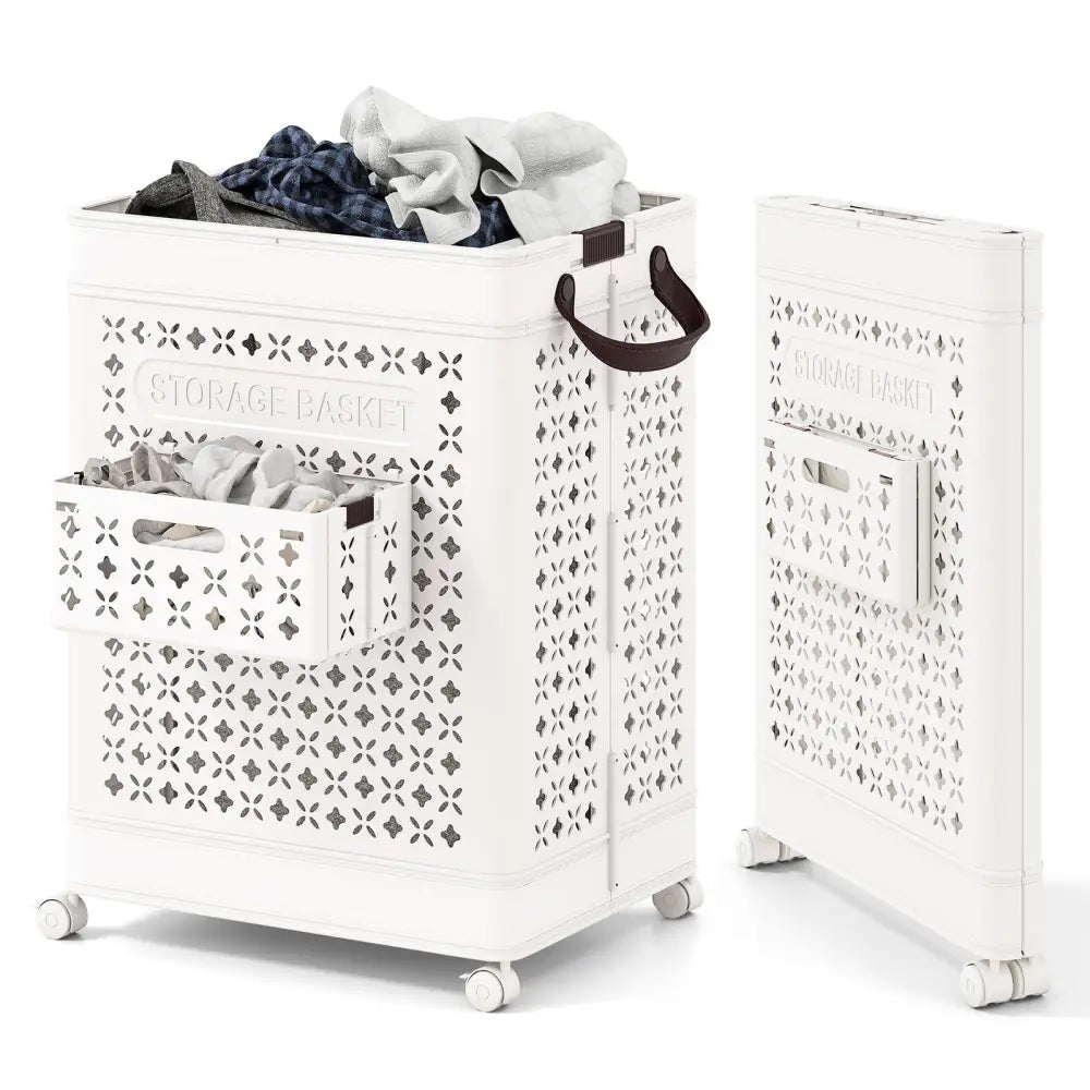 Collapsible Laundry Basket 20 Gallon Plastic Storage Bin-White - White - Laundry Baskets