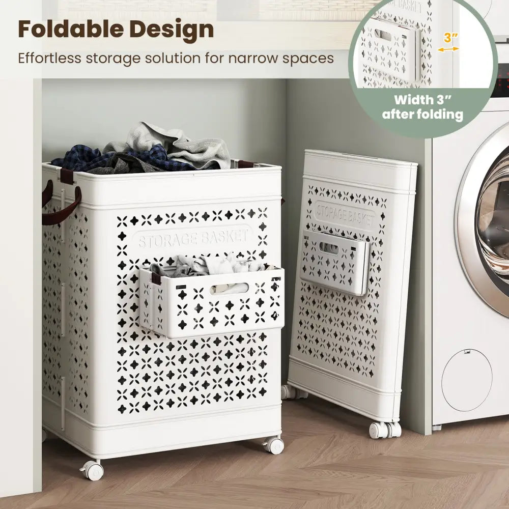 Collapsible Laundry Basket 20 Gallon Plastic Storage Bin-White - White - Laundry Baskets