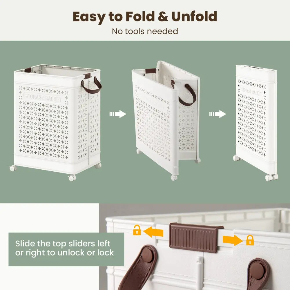 Collapsible Laundry Basket 20 Gallon Plastic Storage Bin-White - White - Laundry Baskets