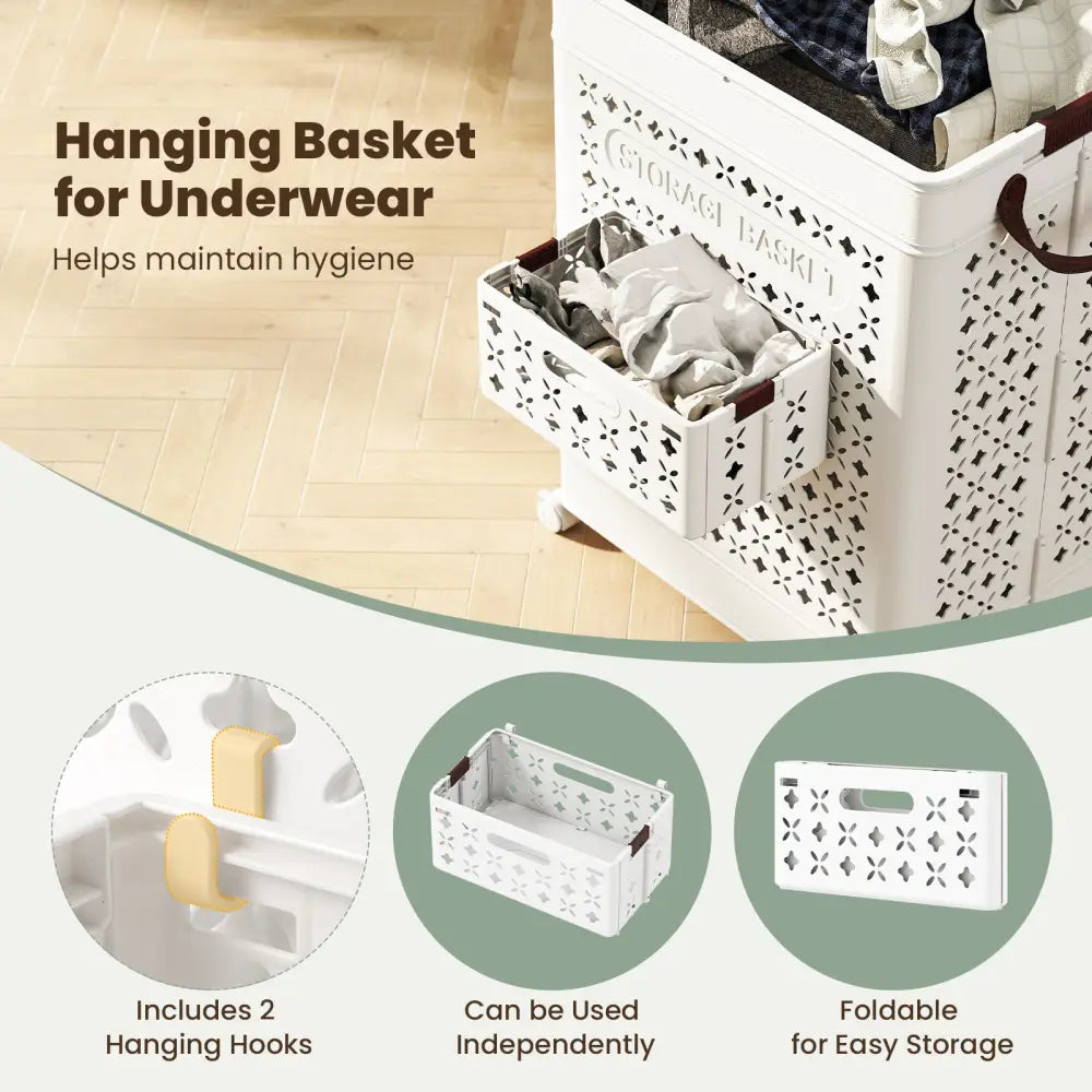 Collapsible Laundry Basket 20 Gallon Plastic Storage Bin-White - White - Laundry Baskets