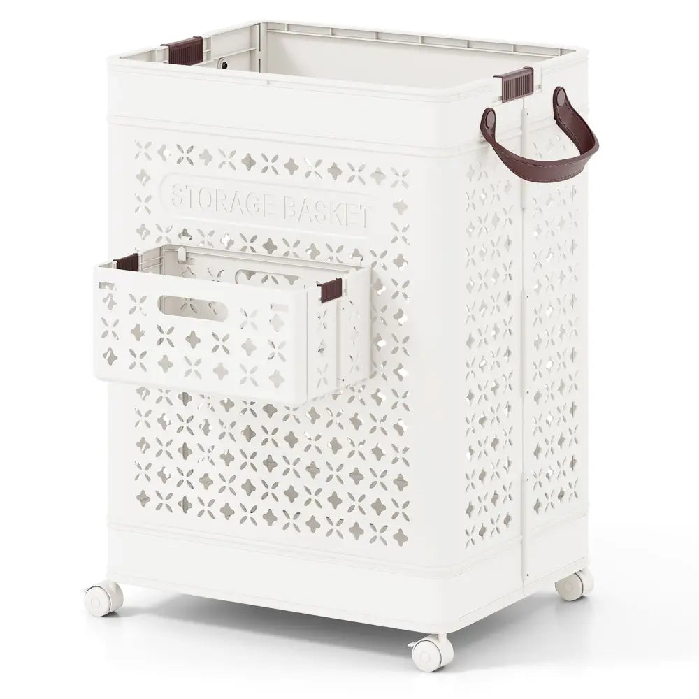 Collapsible Laundry Basket 20 Gallon Plastic Storage Bin-White - White - Laundry Baskets