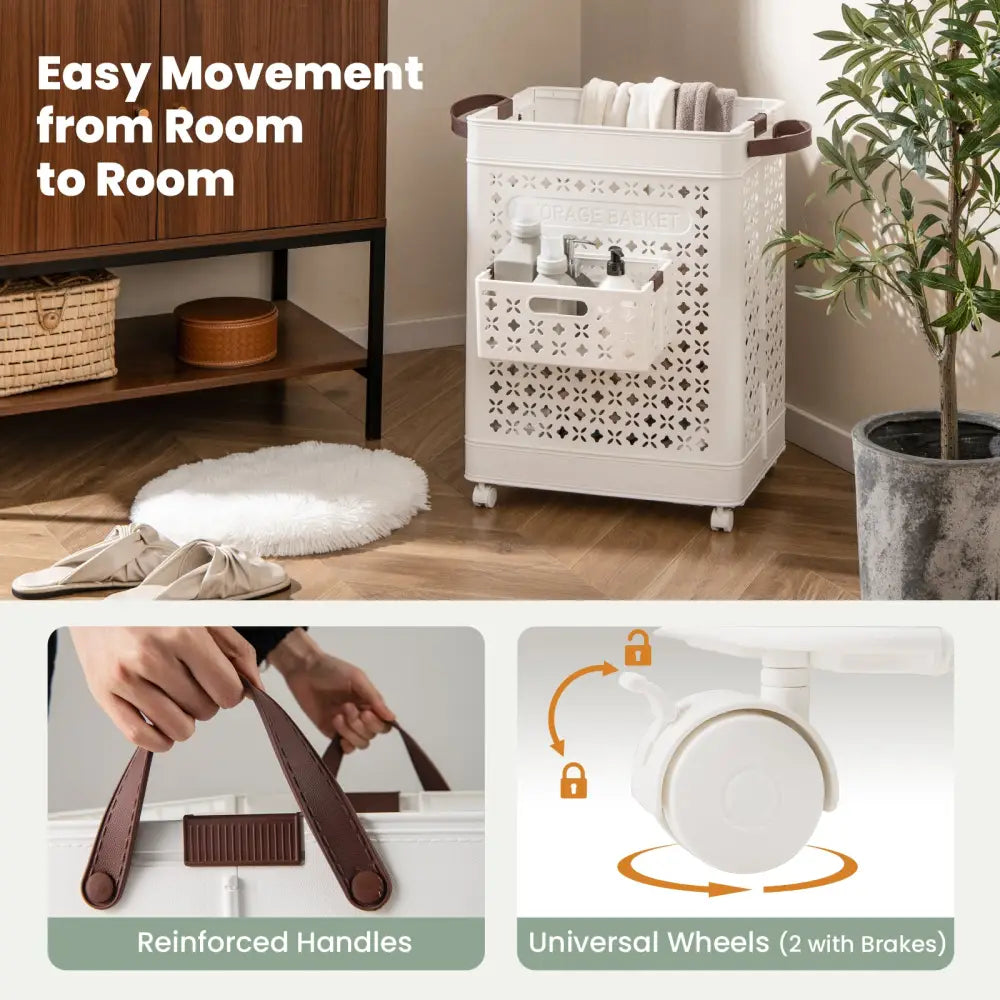 Collapsible Laundry Basket 20 Gallon Plastic Storage Bin-White - White - Laundry Baskets