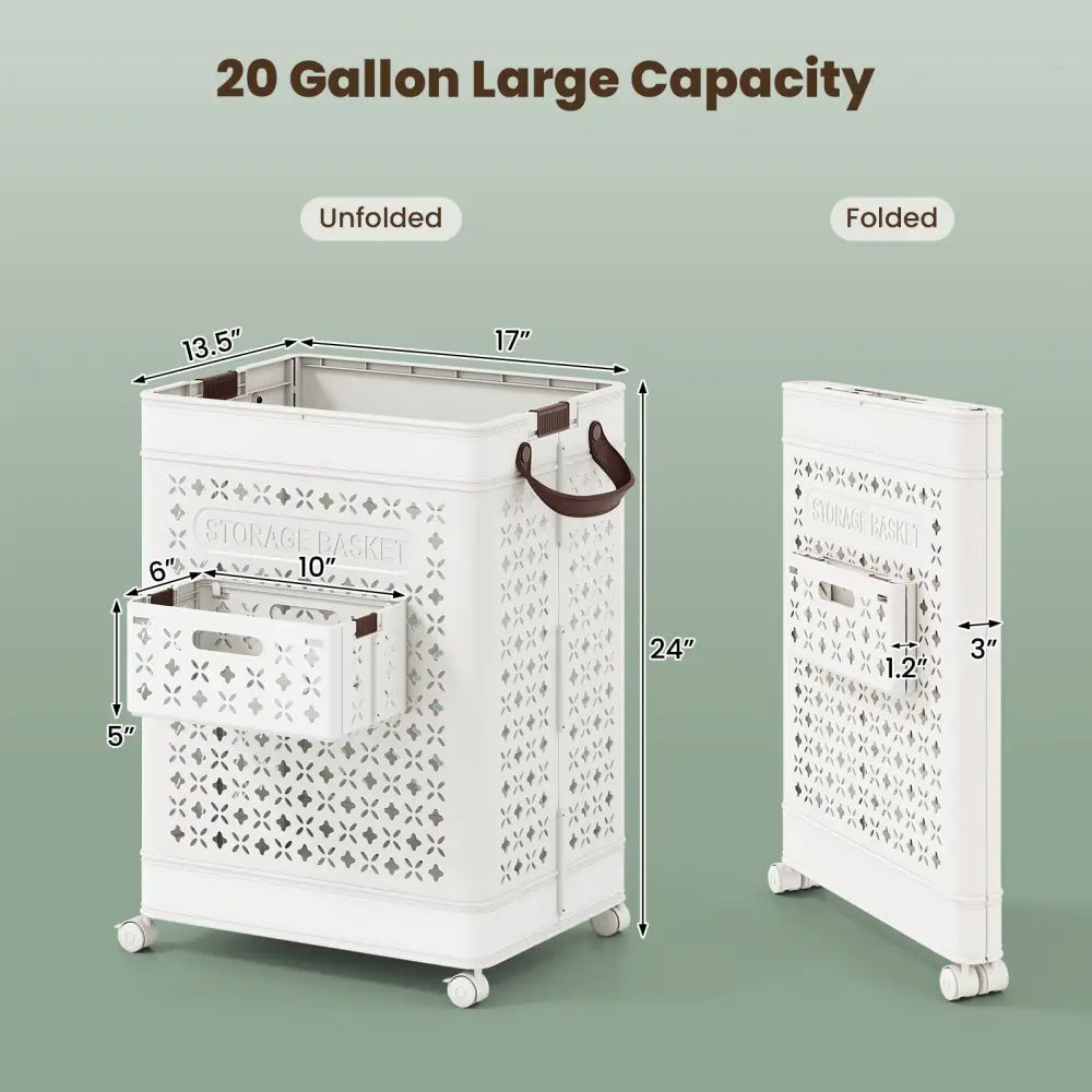 Collapsible Laundry Basket 20 Gallon Plastic Storage Bin-White - White - Laundry Baskets