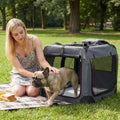 Collapsible Soft Dog Crate Travel Crate with Mesh Windows and 3 Doors-L - Gray - Dog Kennels