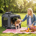 Collapsible Soft Dog Crate Travel Crate with Mesh Windows and 3 Doors-M - Gray - Dog Kennels