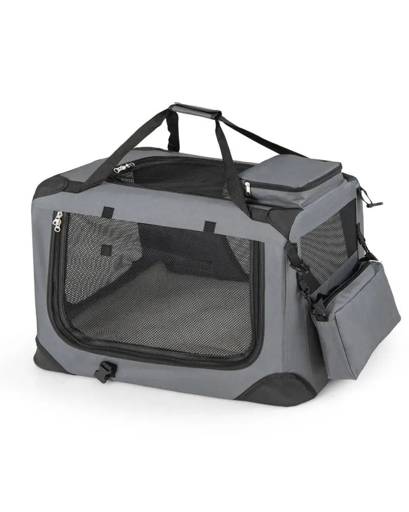 Collapsible Soft Dog Crate Travel Crate with Mesh Windows and 3 Doors-S - Gray - Dog Kennels