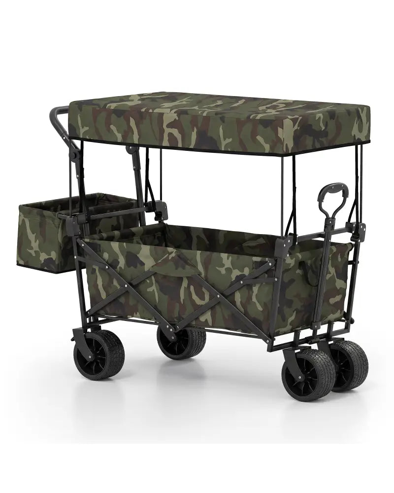 Collapsible Wagon with Removable Canopy and Detachable Storage Bag-Green - Green - Camping Furniture