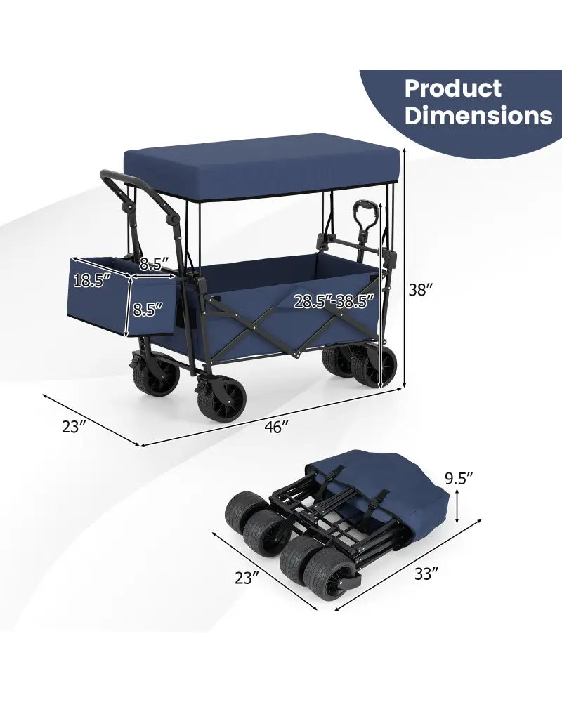 Collapsible Wagon with Removable Canopy and Detachable Storage Bag-Blue - Blue - Camping Furniture