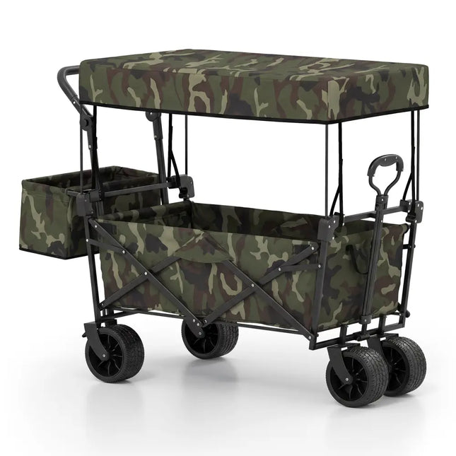 Collapsible Wagon with Removable Canopy and Detachable Storage Bag-Green - Green - Camping Furniture