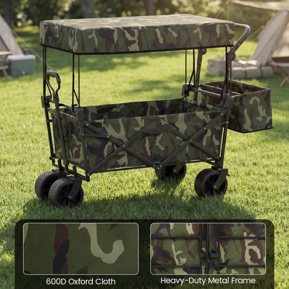 Collapsible Wagon with Removable Canopy and Detachable Storage Bag-Green - Green - Camping Furniture