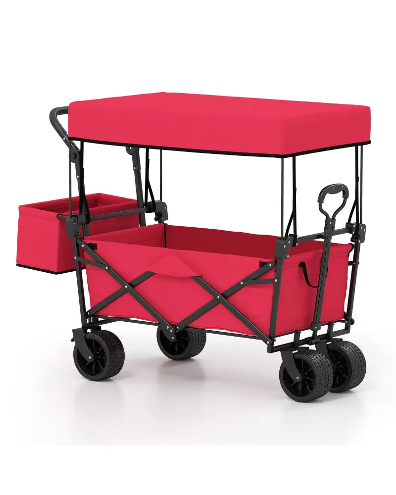 Collapsible Wagon with Removable Canopy and Detachable Storage Bag-Red - Red - Camping Furniture