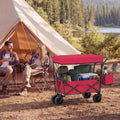 Collapsible Wagon with Removable Canopy and Detachable Storage Bag-Red - Red - Camping Furniture