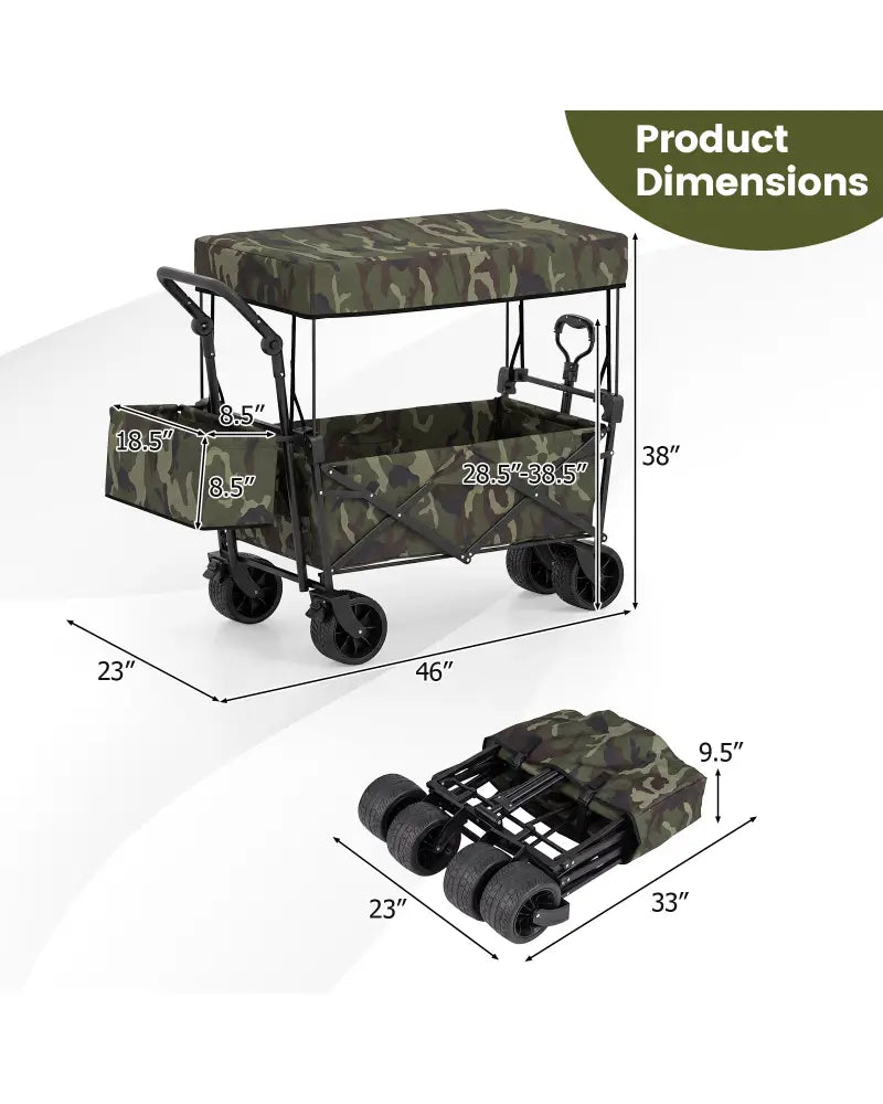 Collapsible Wagon with Removable Canopy and Detachable Storage Bag-Green - Green - Camping Furniture