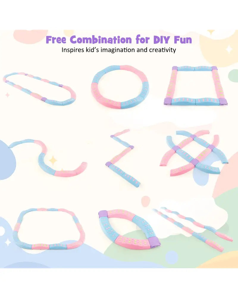 Colorful Kids Wavy Balance Beam with Textured Surface and Non-slip Foot Pads-Blue and Pink - Pink & Blue - Outdoor Play