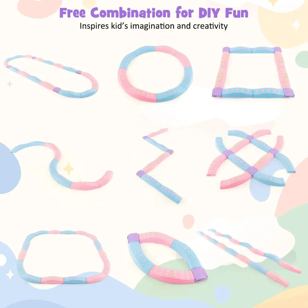 Colorful Kids Wavy Balance Beam with Textured Surface and Non-slip Foot Pads-Blue and Pink - Pink & Blue - Outdoor Play