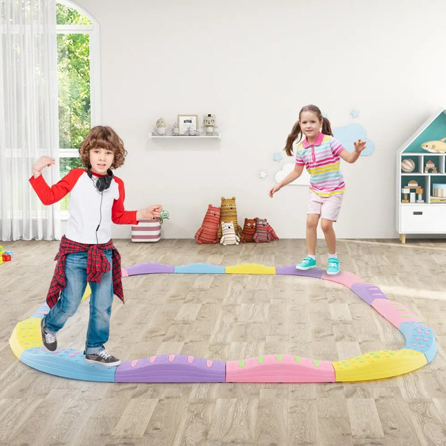 Colorful Kids Wavy Balance Beam with Textured Surface and Non-slip Foot Pads-Pink & Purple - Pink & Purple - Outdoor