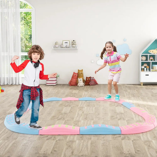 Colorful Kids Wavy Balance Beam with Textured Surface and Non-slip Foot Pads-Blue and Pink - Pink & Blue - Outdoor Play