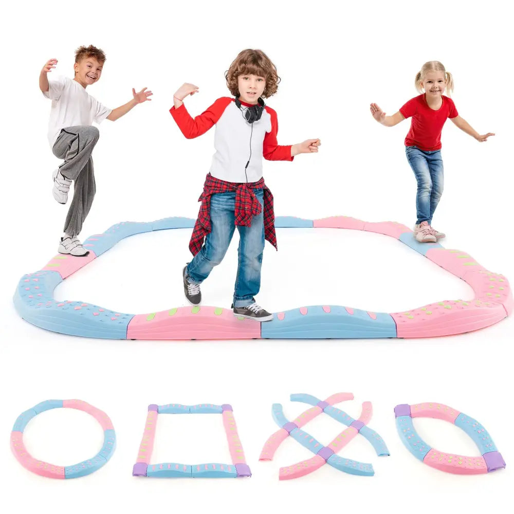 Colorful Kids Wavy Balance Beam with Textured Surface and Non-slip Foot Pads-Blue and Pink - Pink & Blue - Outdoor Play
