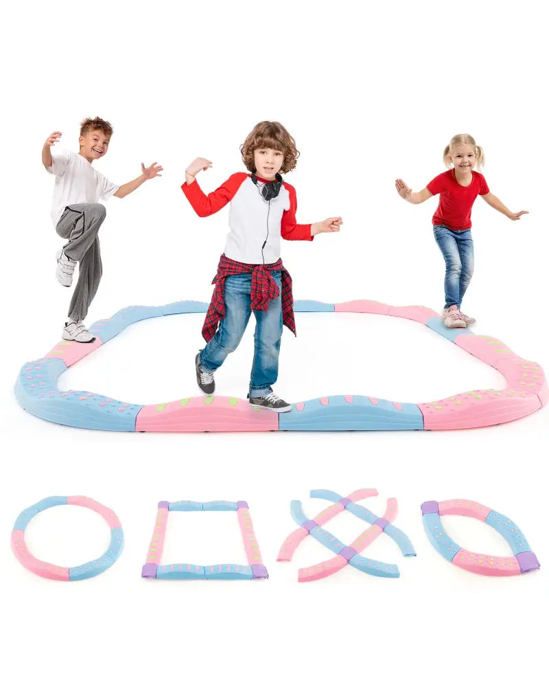 Colorful Kids Wavy Balance Beam with Textured Surface and Non-slip Foot Pads-Blue and Pink - Pink & Blue - Outdoor Play