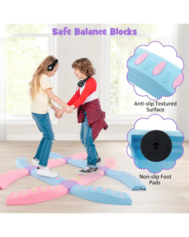 Colorful Kids Wavy Balance Beam with Textured Surface and Non-slip Foot Pads-Blue and Pink - Pink & Blue - Outdoor Play