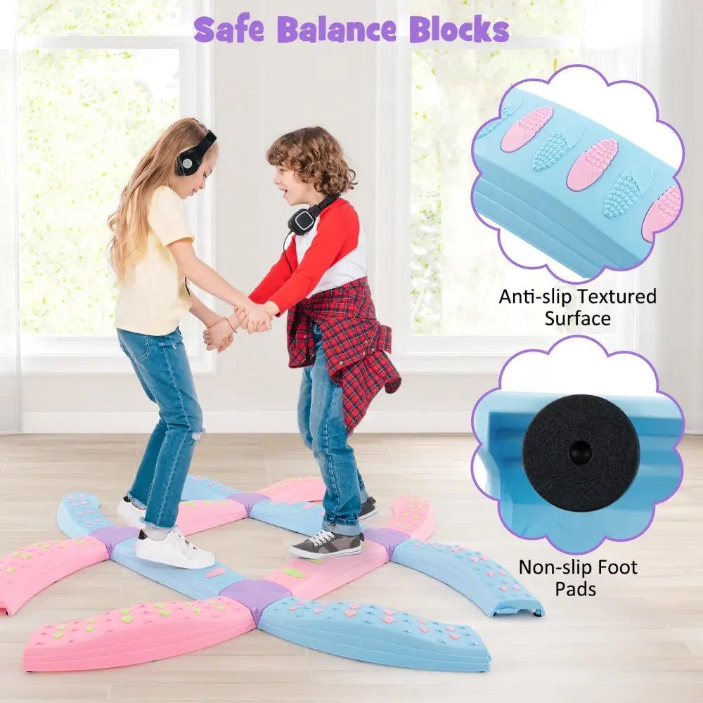 Colorful Kids Wavy Balance Beam with Textured Surface and Non-slip Foot Pads-Blue and Pink - Pink & Blue - Outdoor Play