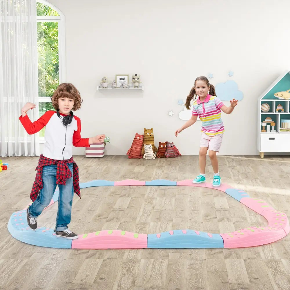 Colorful Kids Wavy Balance Beam with Textured Surface and Non-slip Foot Pads-Blue and Pink - Pink & Blue - Outdoor Play