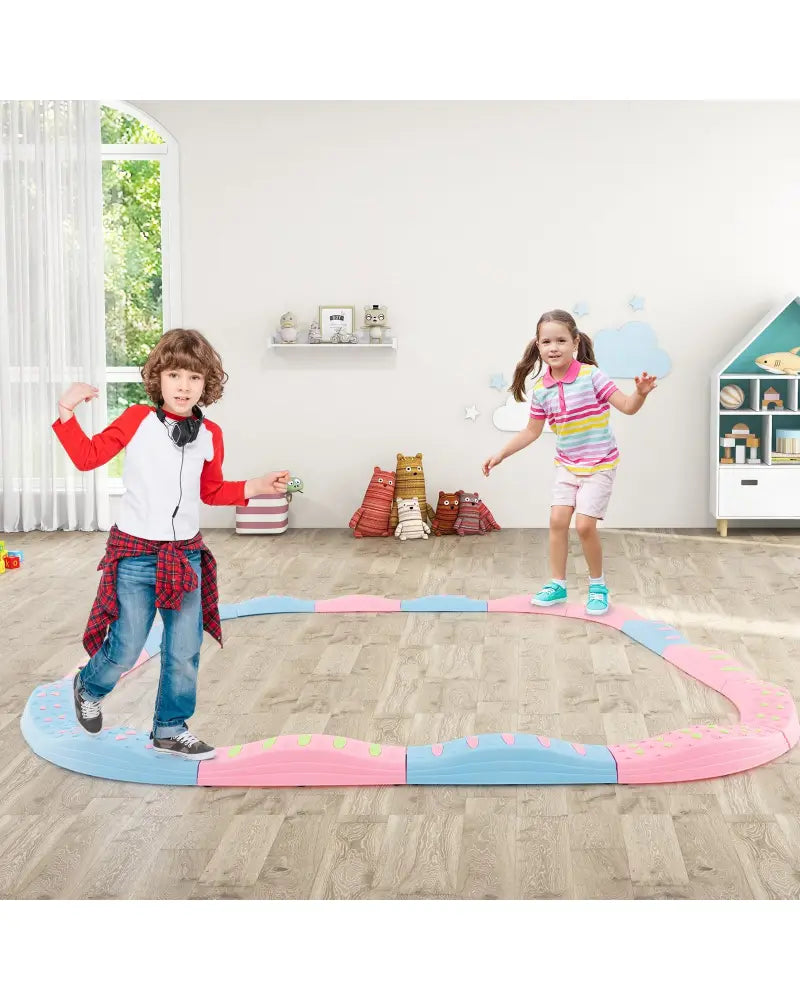 Colorful Kids Wavy Balance Beam with Textured Surface and Non-slip Foot Pads-Blue and Pink - Pink & Blue - Outdoor Play
